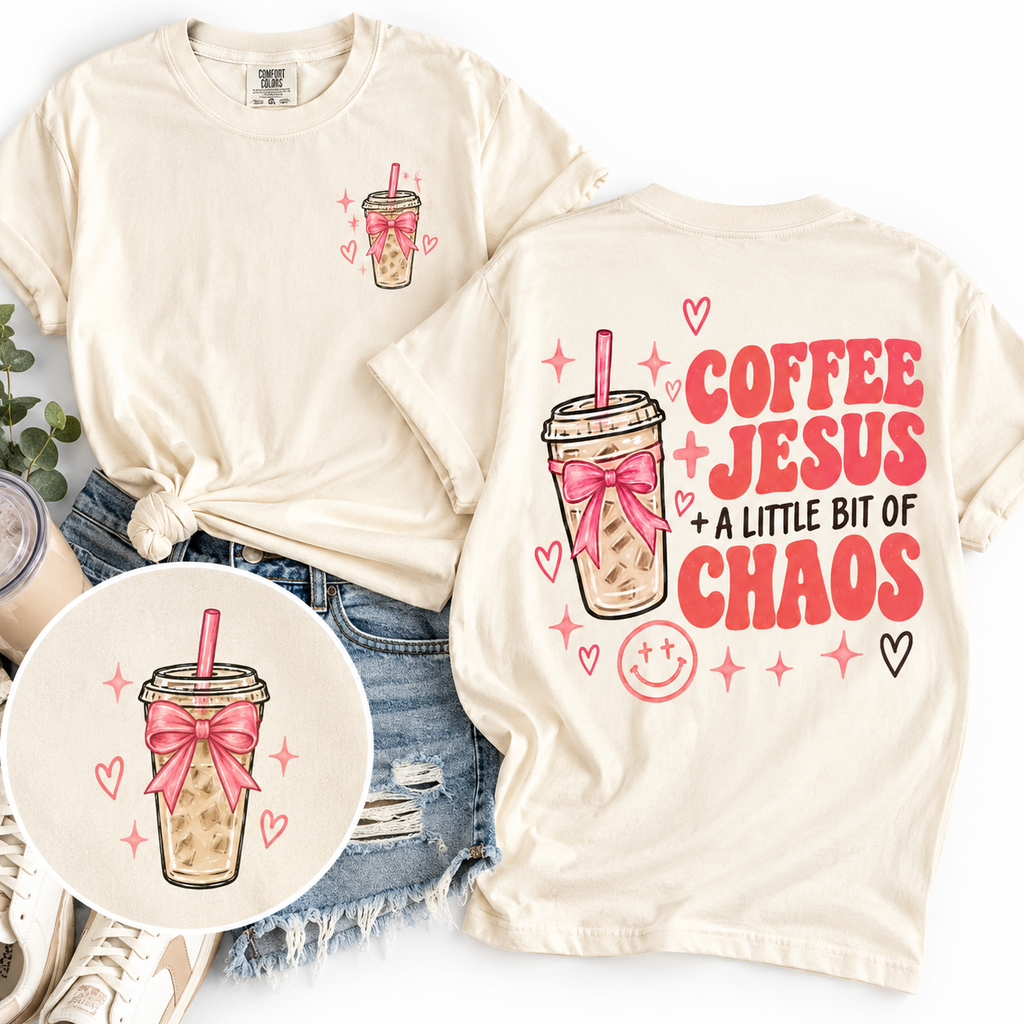 The Coffee + Jesus + A Little Bit of Chaos Graphic Tee – Ivory